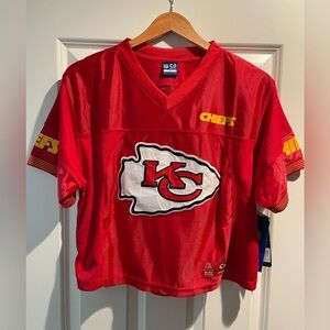 Kansas City Chiefs Jersey Style Mesh Crop Top Shirt NFL womens team apparel